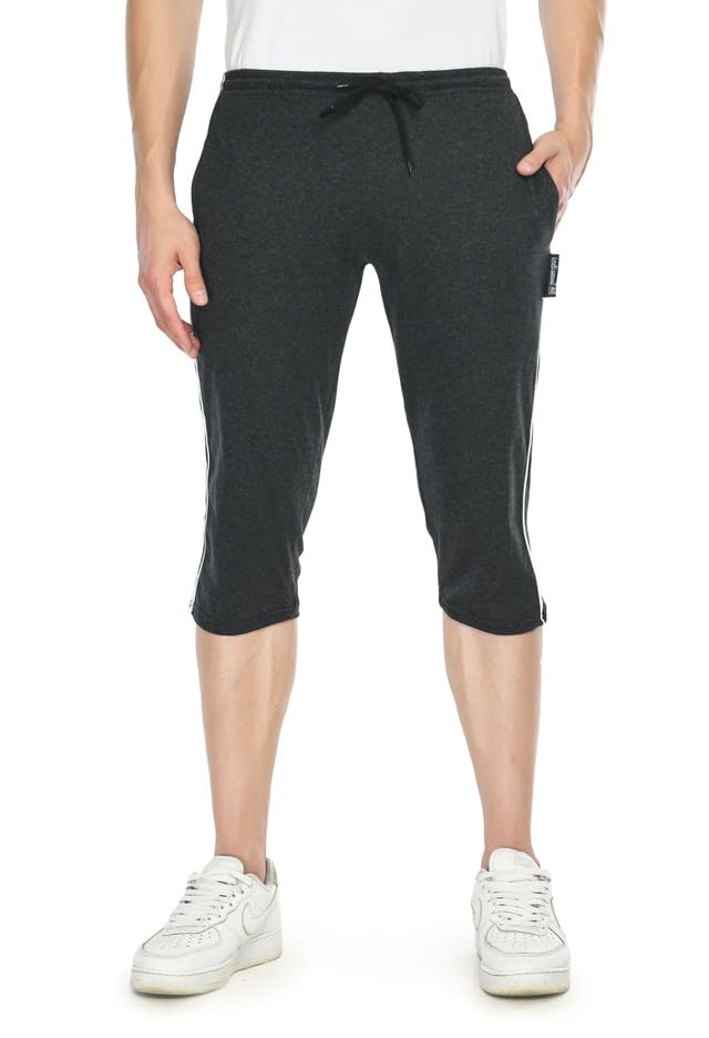 mens cotton solid regular fit capri 3/4th lower (pack of 1) dark gray