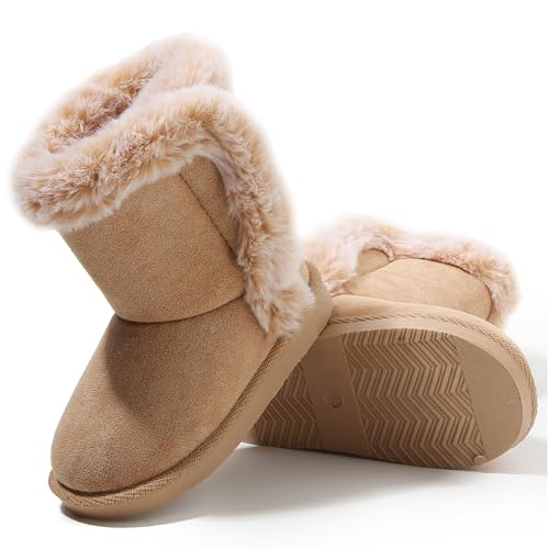 Femizee Girls Boys Warm Winter Boots Kids Outdoor Snow Boots(Toddler/Little Kid), 1966 Brown, 12 Little Kid