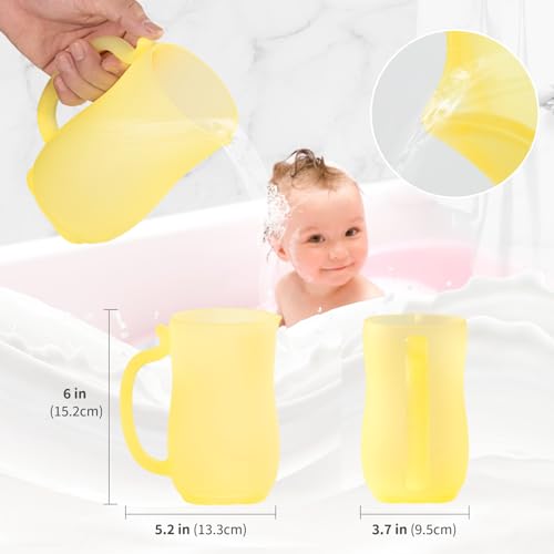 Image of Baby Bath Rinse Cup - Silicone Shampoo & Body Washing Rinser Cup with Easy Grip Handle - Yellow