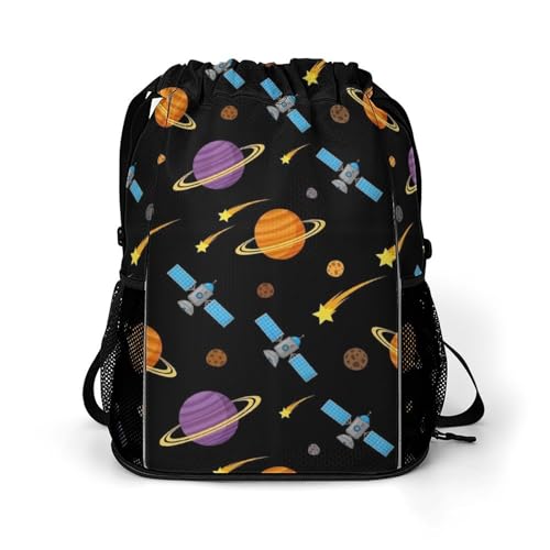 Drawstring Backpack for Women, Galaxy Space Astronaut Portable Lightweight Sports Gym Bag, Elegant Reusable String Backpack for Yoga, Camping