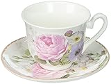 Delton Products Porcelain Adult Size Cup & Saucer with Matching Keepsake Box, Pink/Rose
