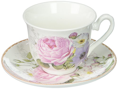 Delton Products Porcelain Adult Size Cup & Saucer with Matching Keepsake Box, Pink/Rose