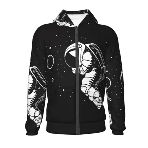 Astronaut Sits on Moon Kid Hoodies Boys Zip Up Sweatshirts Girls Pullover with Pocket2