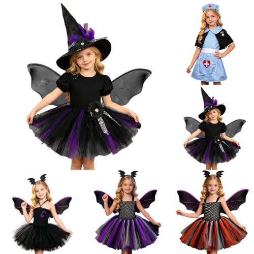 GAHIEDIM Halloween Costumes For Girls Witch Costume For Girls Halloween Toddlers Cute Dresses With Headwear And Wings Black 02 Large - image 1