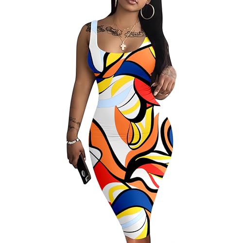 Image of Nimsruc Women Casual Sexy Tank Top Bodycon Dress Summer Pencil Sleeveless Basic Midi Club Dresses