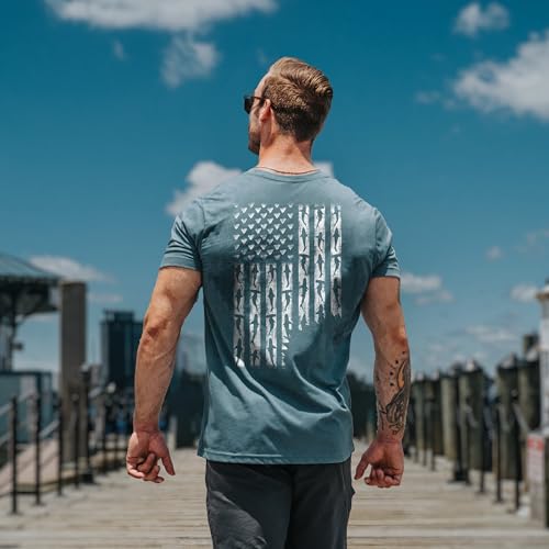 Nine Line Shark Flag Triblend T-Shirt - Unisex Patriotic Shirt - Dropline Logo and American Flag on Sleeve2