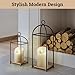 Candle Lanterns Decorative Indoor Set of 2 with 2 LED Candles Included - 13 Inch and 10 Inch Tall Iron & Bamboo Candle Lantern Set - Indoor Decorative Lanterns for Home Decor - Farmhouse Lantern Decor