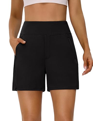 BMJL Women's Workout Shorts, High Waist, Pocket, Black XL