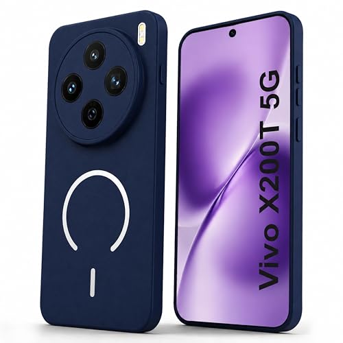 Image of SBMS Silicone Back Cover Case for Vivo X200T 5G | Soft Micro-Fibre Lining Inside | Magsafe Print On Back Side Camera Protection Bump | Shockproof Case for Vivo X200T 5G (Blue)