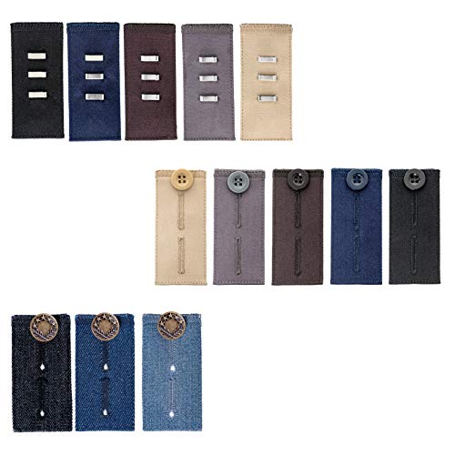 Johnson & Smith 13 Pack Waist Extender Set Adjustable Waistband Expanders for Men and Women Multiple Shades Jean Pants Button Extender Set Multicolor