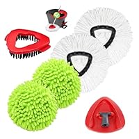 Wa.IE Jiemi Spin Mop Refills Compatible with OCedar EasyWring 1-Tank, 4-Pack Microfiber Replacement Heads (2 White, 2 Green), 1 Scrub Brush & 1 Mop Base, Floor Cleaning Accessories