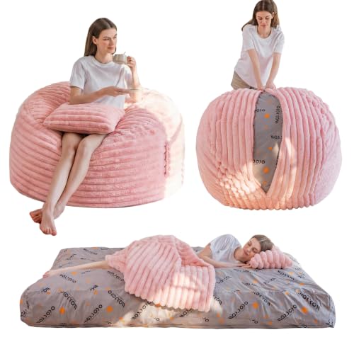 Image of MAXYOYO Bean Bag Chair Bed with Pillow, Convertible Sofa to Floor Bed | Comfy Chair Couch with Removable Cover, High-Density Shredded Foam Filling, Cozy Floor Lounge for Bedroom Living Room