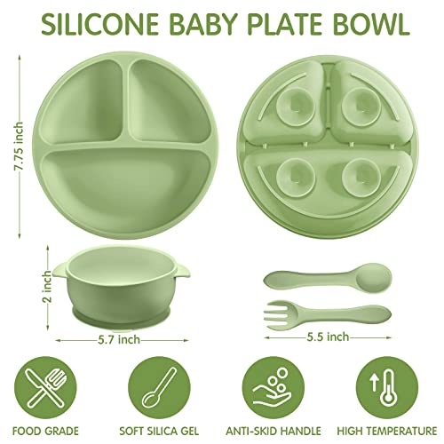 9 Pcs Silicone Baby Toddler Suction Plates Baby Bowls With Suction Toddler Bowls Set Kids Utensils Divided Plate Baby Boy Girl Feeding Set With Spoon Fork Dishwasher And Microwave Safe (Matte Colors) #TOP1