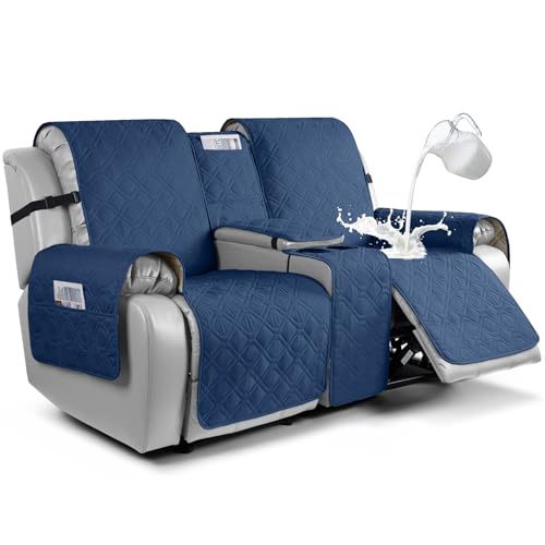 Image of VANSOFY Loveseat Recliner Cover with Console 100% Waterproof Sofa Slipcovers Non-Slip Reclining Couch Cover Split Sofa Covers Furniture Protector for Pets, Dogs(Ocean Blue)