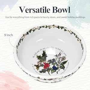 Portmeirion Holly and Ivy 9-Inch Serving Bowl - Festive Holiday Earthenware for Christmas Feasts, Ideal for Pasta, Soups, Desserts - Oven, Microwave, Freezer, Dishwasher Safe - Seasonal Tableware Portmeirion Holly and Ivy 9 Inch Serving Bowl Festive Holiday Earthenware for Christmas Feasts Ideal for Pasta Soups Desserts Oven Microwave Freezer Dishwasher Safe Seasonal Tableware