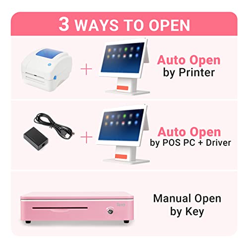 Tera 16 Inch Auto Open Cash Drawer With Micro Switch Heavy Duty Insert Tray 5 Bill 8 Coin For Pos System Removable Cash Tray Media Slot 24V Rj12 Key-Lock (Round Corner) For Small Business Retail 405R #TOP2