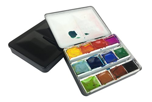 Whiskey Painters Artist Half Pan, Travel Size, Bijou Watercolor Palette Handmade in Italy, Thumb Ring on back,Fits ALL brands half pans FREE Artist Refillable Travel Brush , Clip on double palette cup