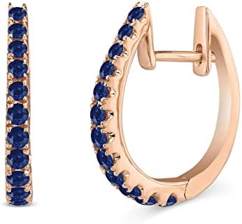 Round Cut Blue Sapphire Hoop Earrings for Women, 14K Gold Finish 925 Silver Ladies Sapphire Huggies Earrings