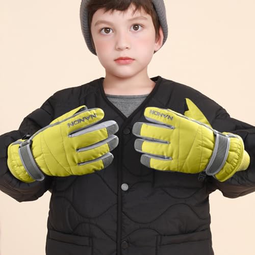 Image of TRIWONDER TRIWONDER Ski Gloves for Kids - Waterproof Snowboard Winter Warm Gloves Thermal Fleece Snow Gloves for Boys Girls (Yellow, M (9-14 Years Old))