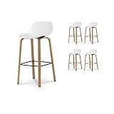  Kosmi Lot de 4 tabourets de Bar Blancs Style scandinave avec Pieds Effet Bois en métal - Hauteur 76cm