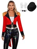 winying Womens Showman Outfit Circus Ringmaster Magician Jacket Tailcoat Carnival Halloween Costume Red C Small