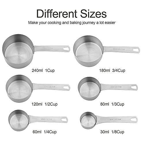 Smithcraft Measuring Cups Set, 18/8 Stainless Steel Measuring Cup Set, 6 Metal Measuring Cups With Measure Equivalents, Dry Kitchen Measure Cups, Baking Measurement Cups With 1/8 & 3/4 Measuring Cup #TOP1