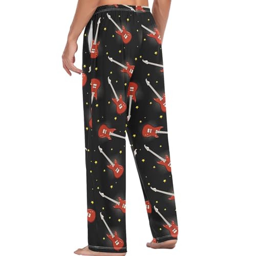 Men's Pajama Bottoms Music Red Bass Guitars Mens Pajama Pants Black Gold Stars Cotton Pj Bottoms Sleepwear Lounge Pants XL 6