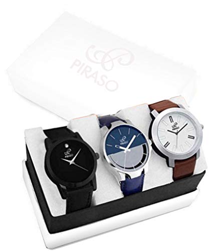 Image of PIRASO Luxury Analogue Men's Watch Pack of 3 (Multicolour Dial & Brown Colored Strap)-PW3 2021