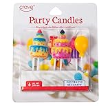 Jacent Decorative Birthday Candle Cake Toppers - Balloon, Cupcake and 3-Tiered Cake, 6 Count