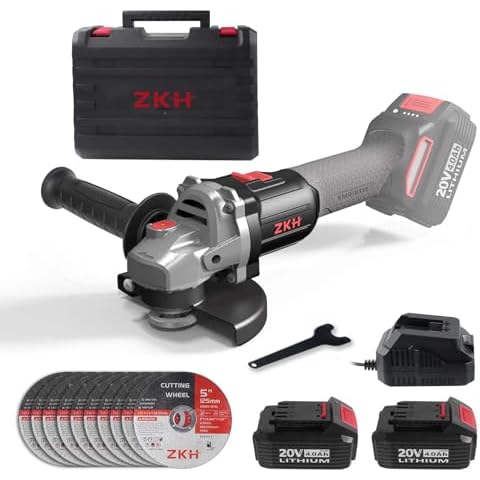 ZKH 20V Angle Grinder Cordless, 8500 RPM Brushless Motor, 4‑1/2 Inch Power Angle Grinder Tool w/2 x 4.0Ah Batteries & Fast Charger for Grinding, Cutting, Polishing, Ideal Angle Grinder Tool for Men Cover