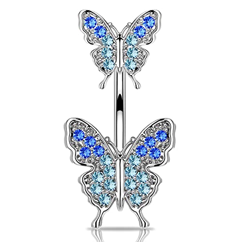 Jewseen Butterfly Belly Button Ring 14g Belly Rings for Women Surgical Steel Belly Button Piercing CZ Navel Ring