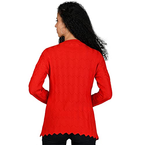 Image of LADYWILLINGTON Women Woollen Round Neck Sweater Heavy Front Long Kadai Cardigan Winter Wear Pure Wool Cardigan for Women Free Size Cotty Warm Cardigans with Side Pockets