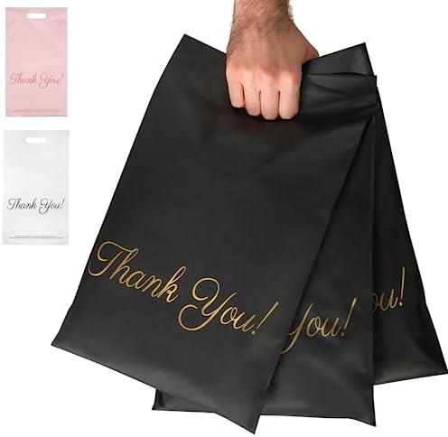 Black Poly Mailers with Handle 12x15.5, 50 Pack Packaging Bags, Shipping Bags for Clothing, Thank You Mailing Bags, Self Seal Bags for Small Businesses, 2.75 Mil Thick Poly Bags, Donyson