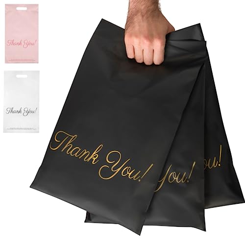 Black Poly Mailers With Handle 12X15.5, 50 Pack Packaging Bags, Shipping Bags For Clothing, Thank You Mailing Bags, Self Seal Bags For Small Businesses, 2.75 Mil Thick Poly Bags, Donyson #TOP1
