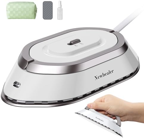 Newbealer Mini Reisebügeleisen mit Universalspannung 100-240V, Kompaktes Bügeleisen für Kleidung (kein Dampf), Keramikfläche, 150 °C Heißpress mit Sprühflasche, Beutel und Silikons