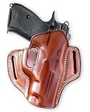 Premium The Ultimate Leather OWB Pancake Holster Open Top Fits CZ 75D PCR Compact 9mm 3.75” Barrel, Right Hand Draw, Brown Color #1308#
