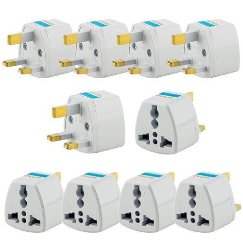 Image of Hi-PLASST India to UK Converter Plug (Pack of 10) - Type-G Travel Adapter for Indian Plugs - Compatible with UK, UAE, Singapore, Hong Kong, Ireland, Wales - 13A, 230V