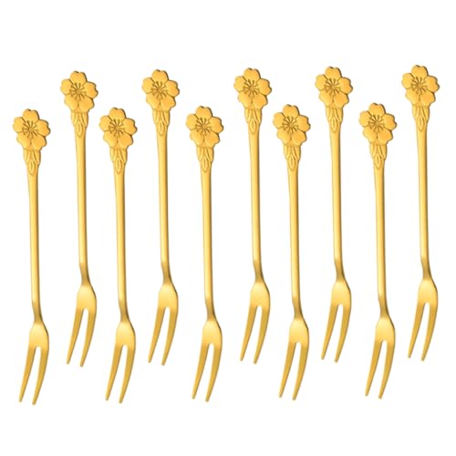 Cabilock 10 Piezas tenedor de fruta de acero inoxidable pasteles de frutas capacillos para cupcakes Cubiertos para aperitivos Cubiertos para tartas accesorios de viaje lindo