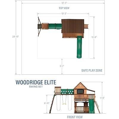 Backyard Discovery Woodridge Elite Cedar Wood Swing Set with Wave Slide, Clubhouse, Crawl Tunnel, Crow's Nest, Belt Swings, Trapeze, Rock Wall Ladder, Sandbox, Wrap-Around Porch, Deck, Outdoor Playset
