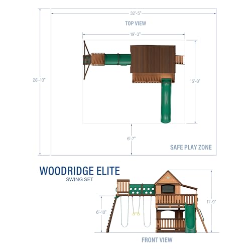 Backyard Discovery Woodridge Elite Cedar Wood Swing Set with Wave Slide, Clubhouse, Crawl Tunnel, Crow's Nest, Belt Swings, Trapeze, Rock Wall Ladder, Sandbox, Wrap-Around Porch, Deck, Outdoor Playset - image 3