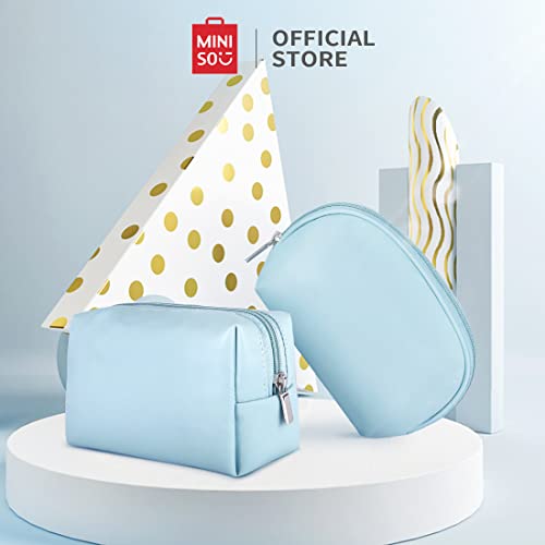 Image of MINISO Simple Cosmetic Bag,Makeup Pouch for Women Multifunctional Travel Kit Storage Toiletry Bag，Set of 2，Semicircular+Rectangular(Blue)