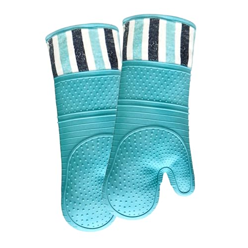 Red Lmldeta Heat Resistant 550 Degree Oven Mitt, Silicone Oven Hot Mitts - 1 Pair, Extra Long Professional Baking Oven Gloves - Food Safe,Pot Holders Cooking,Grilling,Kitchen (Blue Mittens)