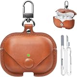 TNSNK for AirPods Pro 3 Case (2025), Leather Protective Case Cover with Keychain & Cleaner Kit, Snap Button Design