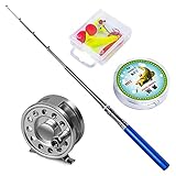 YOGAYET Mini Pocket Fishing Rod and Reel Combos Fly Reel Aluminum Alloy Portable Telescopic Pen Fishing Pole Extended 39 Inch Blue