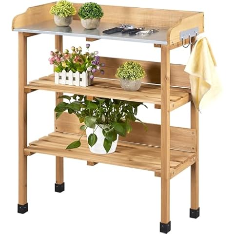 Yaheetech Outdoor Garden Potting Bench with Storage Shelf Cover