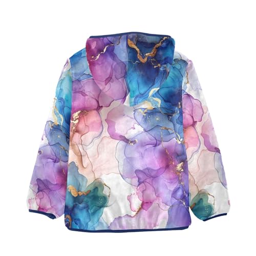 Boys Girls Fleece Jacket Blue Purple Golden Water Texture Kids Warm Hooded Outwear Coat2