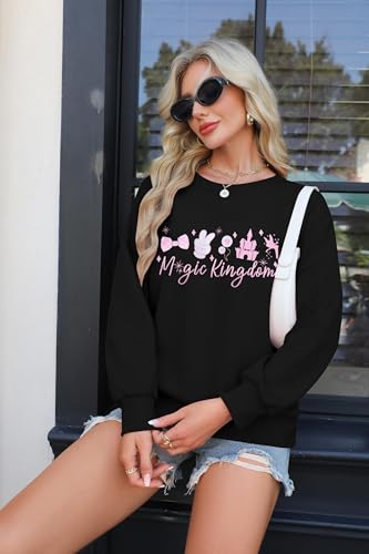 Image of BANGELY Fantastical Sweatshirt Women Cute Embroidered Fantastical Princess Sweater Family Vacation Shirt Long Sleeve Top