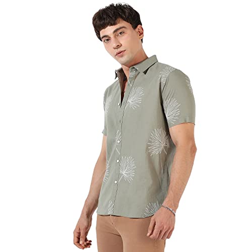 Image of CAHOOT Men's Button Up Shirt for Casual Wear | Regular Fit | Poly Lycra Shirt Crafted with Short Sleeve & Enhanced Stretch Comfort Fit for Everyday Wear