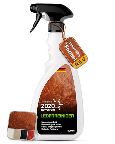 2020 Polychrom Lederreiniger für Möbel, Taschen, Jacken, Schuhe und Lederwaren – Phosphat- und Phosphonatfrei, Hautfreundlich, Sicher, Schnelle Reinigung, Feuchtigkeitsspendend, Angenehmer Duft