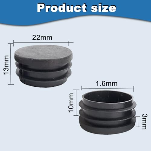 AZWOOD Lamellar Plugs PE Plastic End Caps 22 mm - Black, Pack of 24 for Aluminium & Stainless Steel Pipe Cover - Image 2